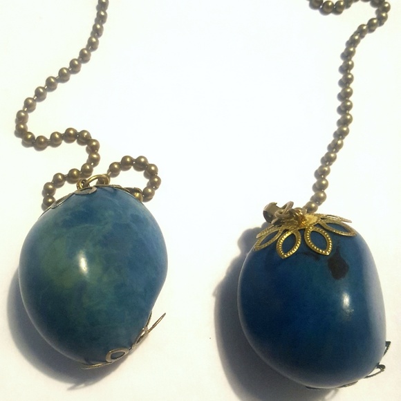 2pc Brass Ball Chain Organic Tagua Seed Ceiling Fan Pulls - Picture 1 of 2